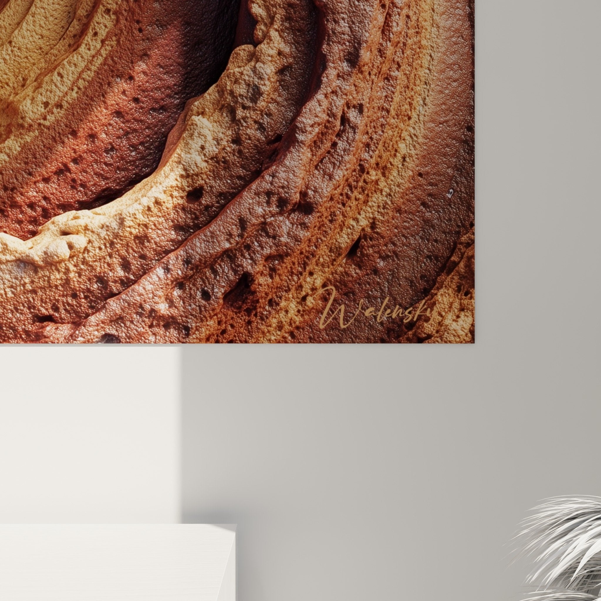 Complete view rocky spiral painting ochre tones interior decoration feng shui northeast earth living room