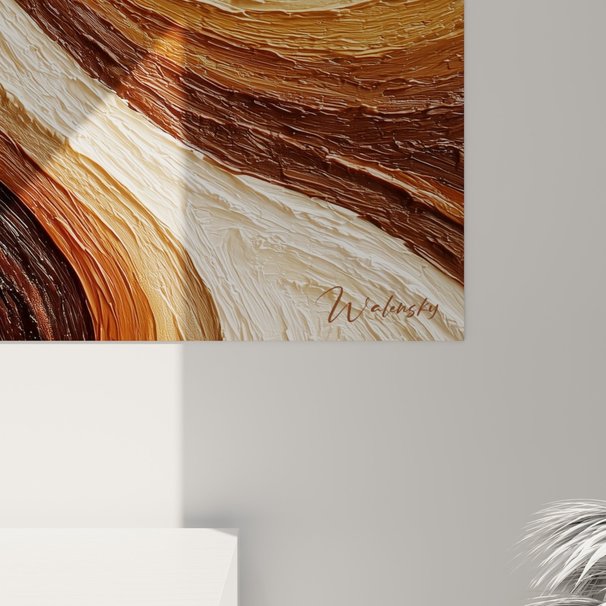 Vue ensemble tableau spirale tellurique ocre dore accroche murale feng shui centre terre