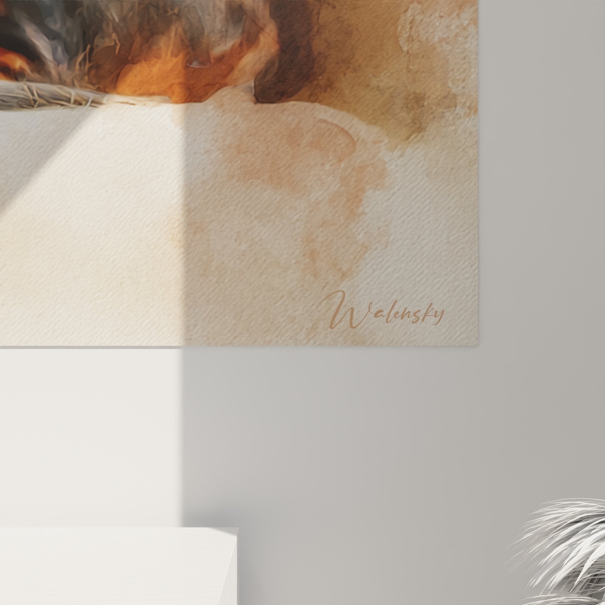 Full view dachshund rest watercolor painting earthy copper tones wall art modern animal artwork