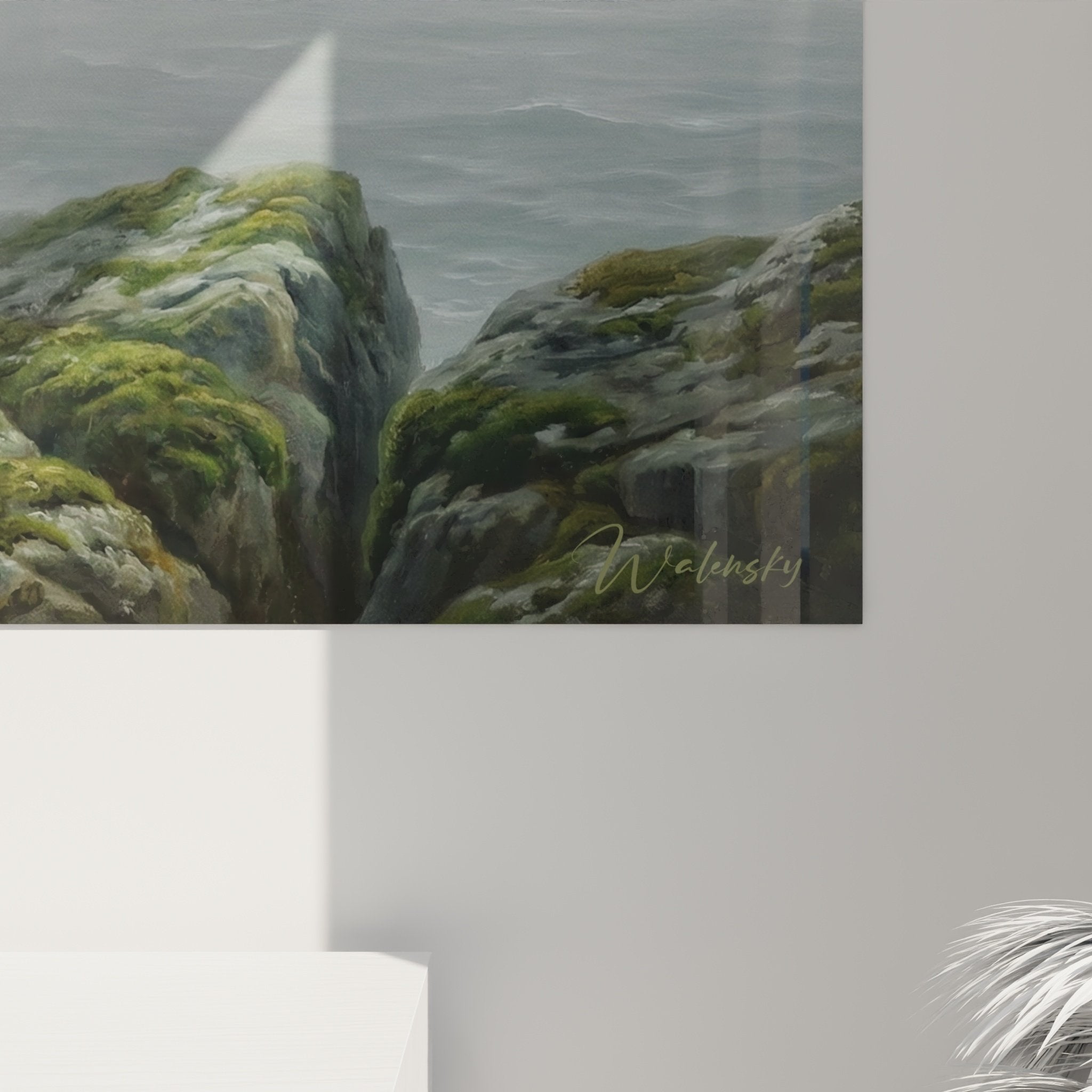 Vue ensemble tableau mural Terre Neuve gardien cotes atmosphere brumeuse contemplative decoration