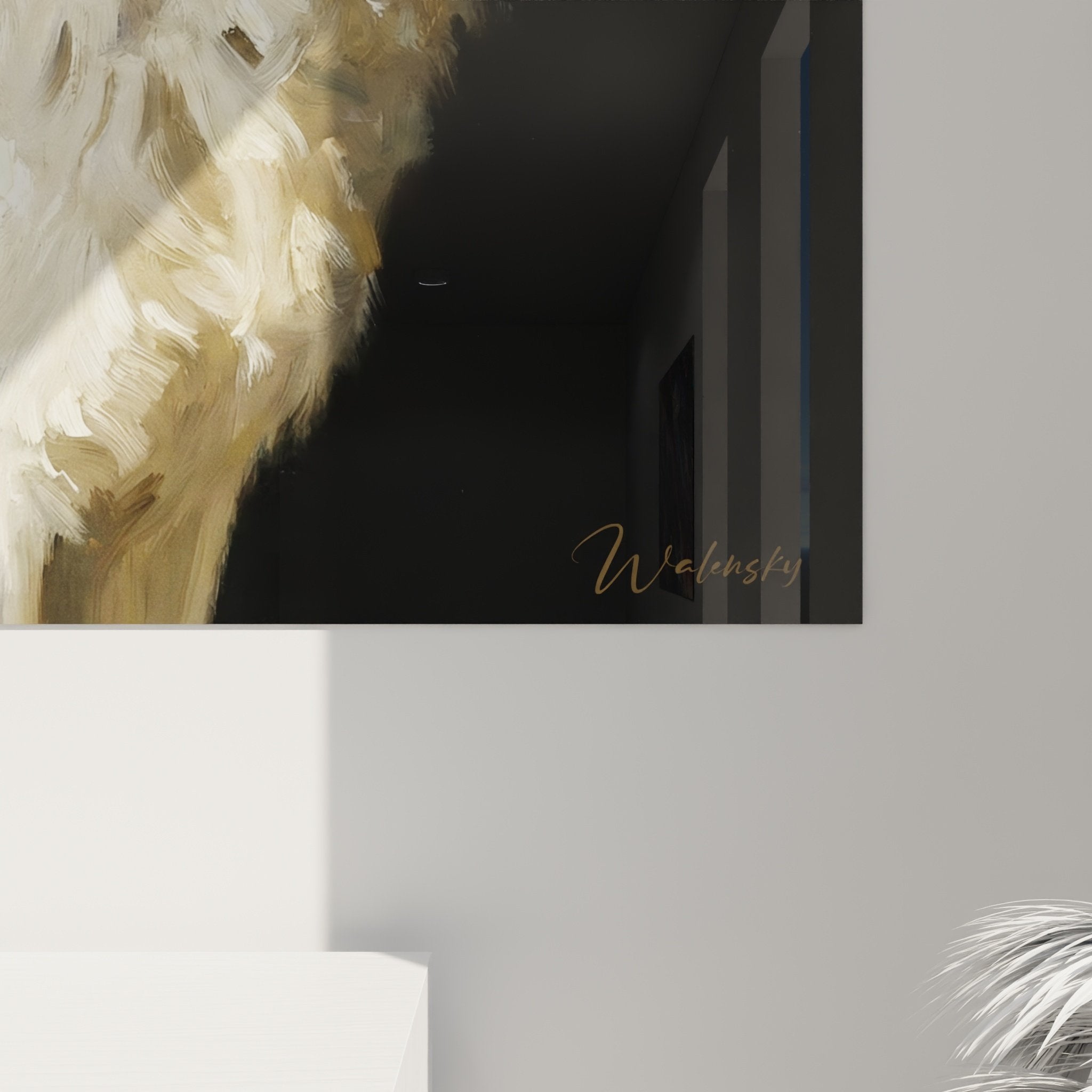 Vue ensemble tableau Terre Neuve portrait artistique dans intérieur contemporain