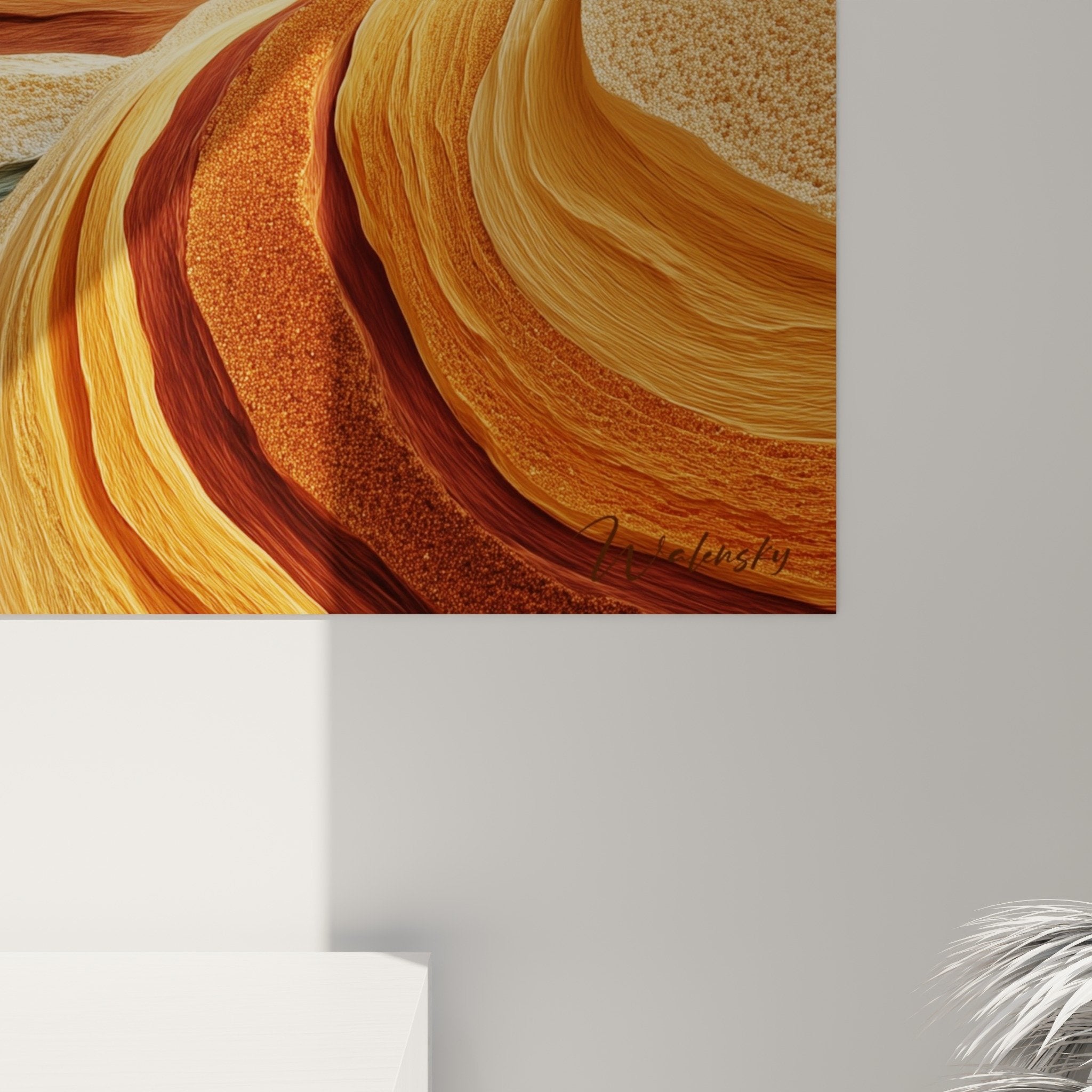 Full view of earthy swirls painting wall art feng shui northeast earth decor