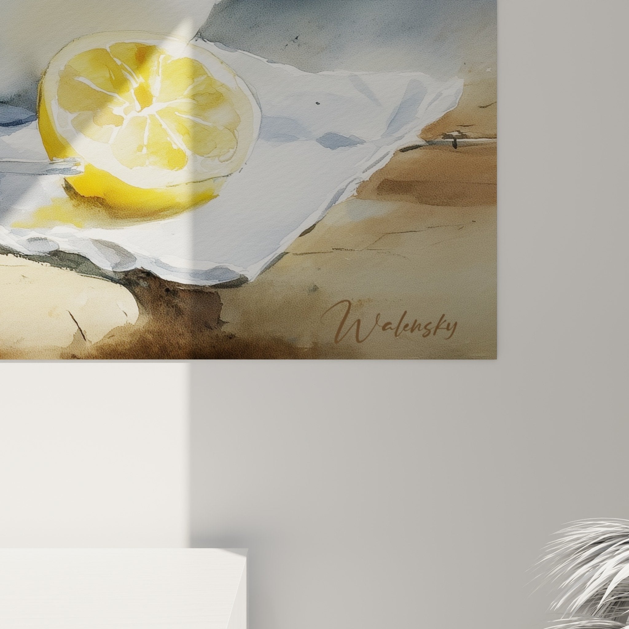Gesamtansicht Gemälde japanische Teekanne Aquarell Stillleben Zitronen