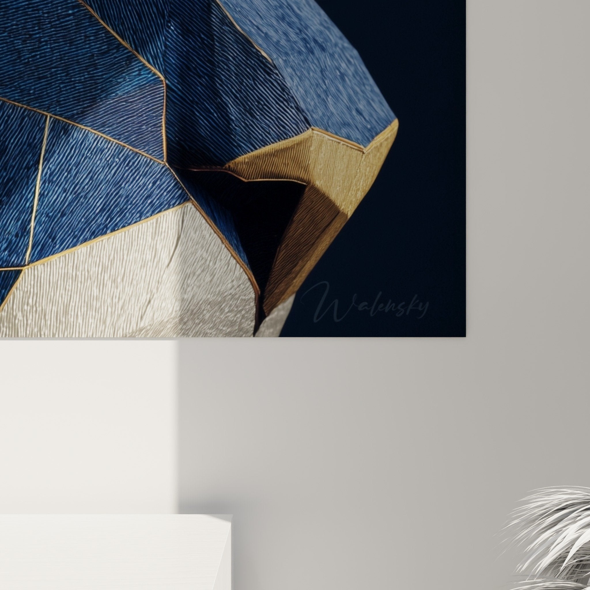 Gesamtansicht geometrisches Tiger-Gemälde blau gold moderne Wanddekoration