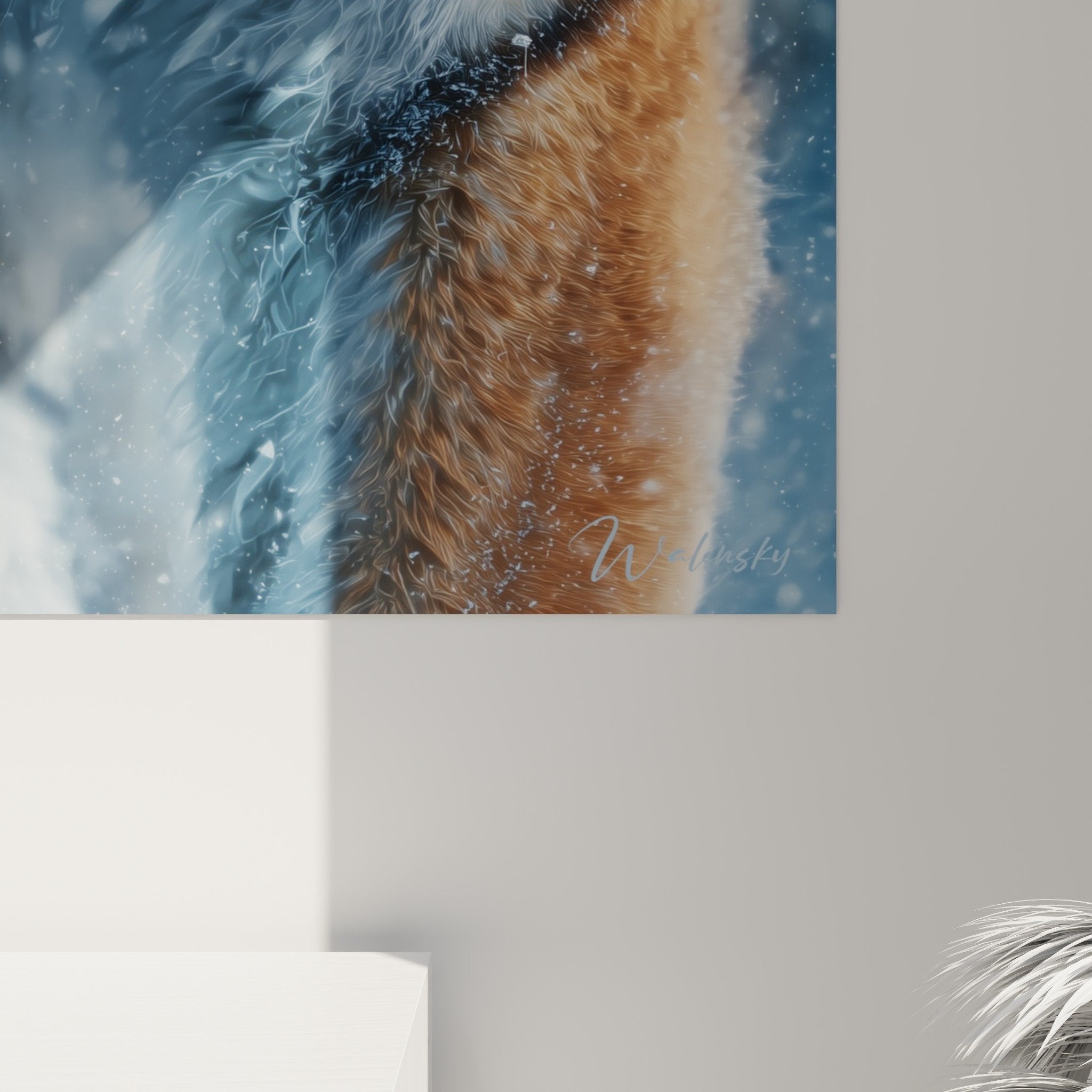 Vue ensemble tableau tigre majestueux flocons neige decoration murale moderne salon contemporain
