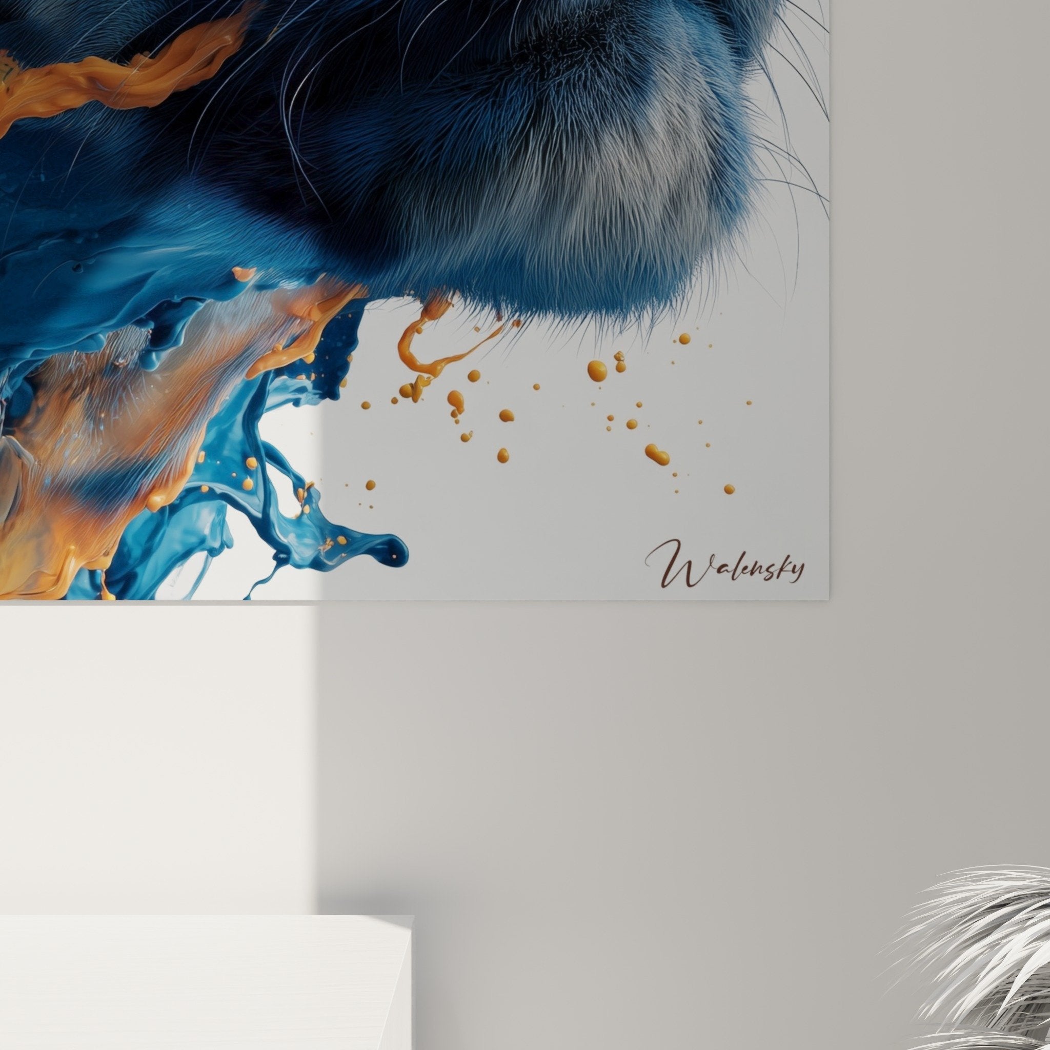 Full view tiger profile painting wall art modern interior decoration blue