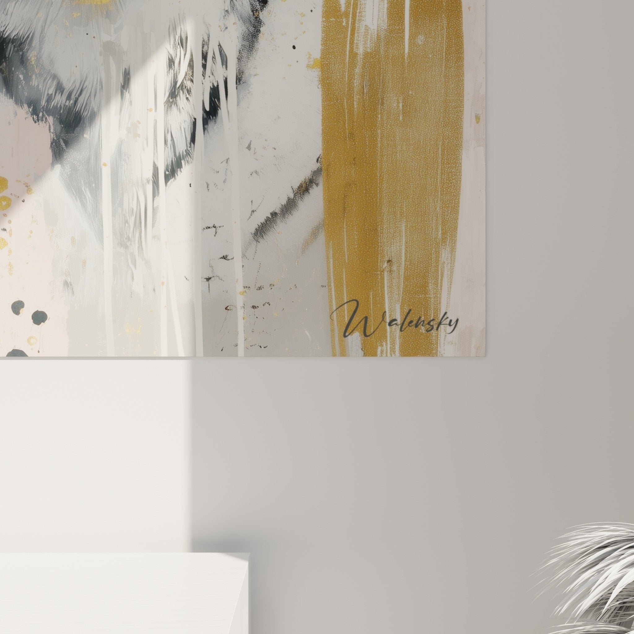 Vue ensemble tableau tigre rose doré décoration intérieur moderne art mural contemporain