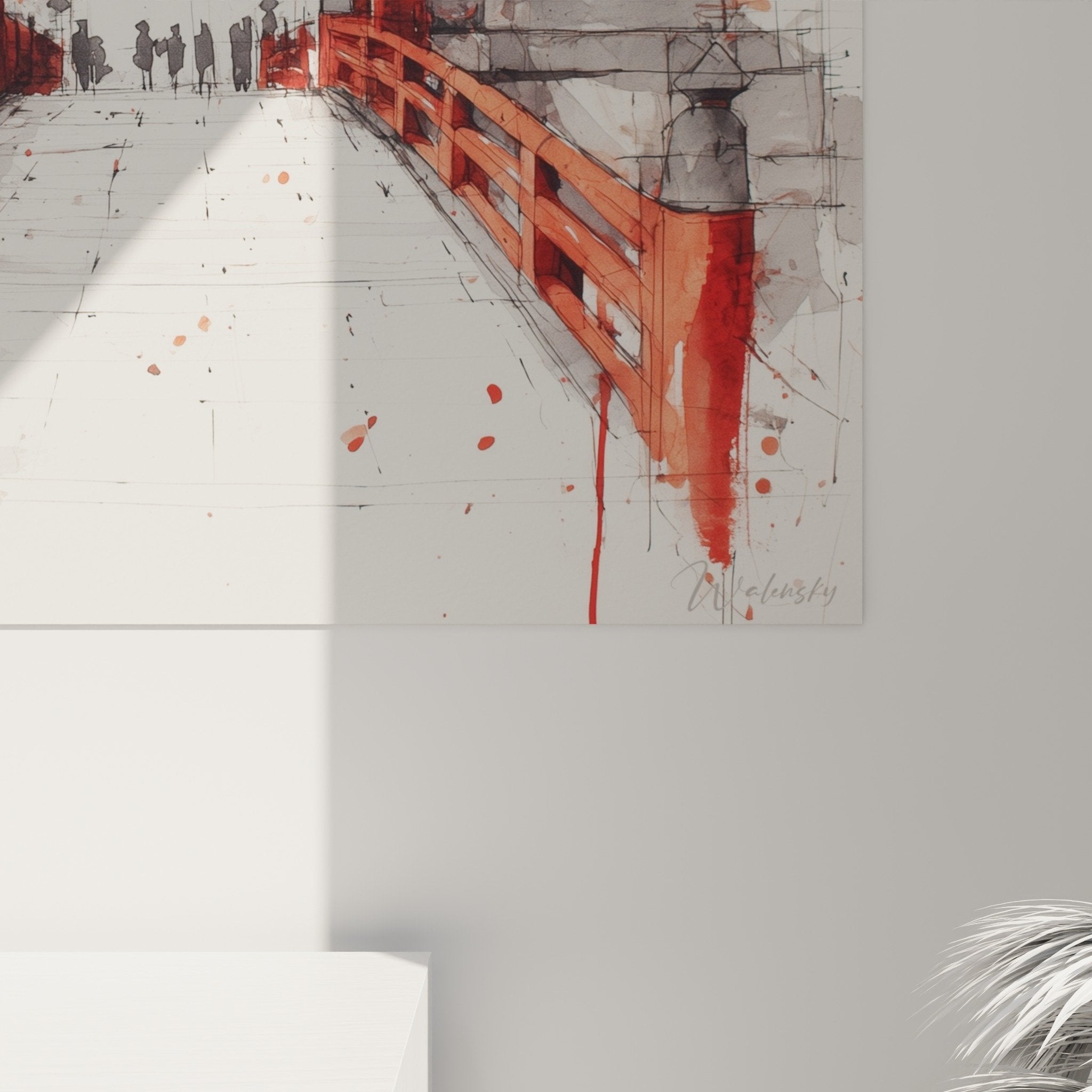 Vue ensemble tableau mural torii pont sacre japonais decoration interieur style aquarelle
