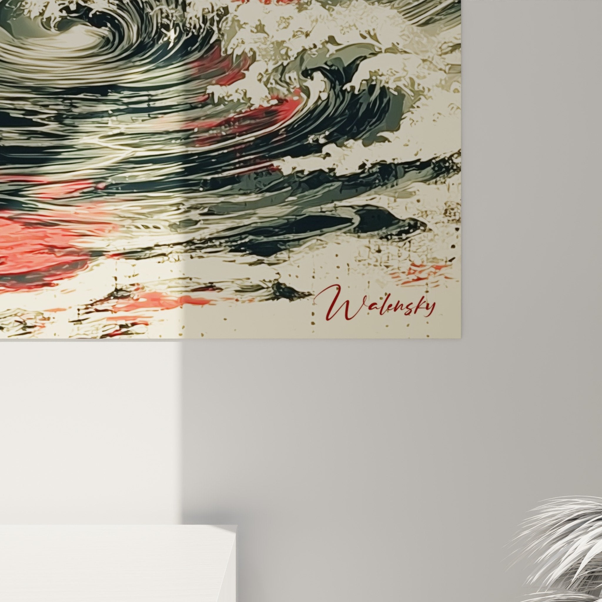 Vue ensemble tableau torii rouge soleil écarlate, art mural japonais pour décoration intérieure