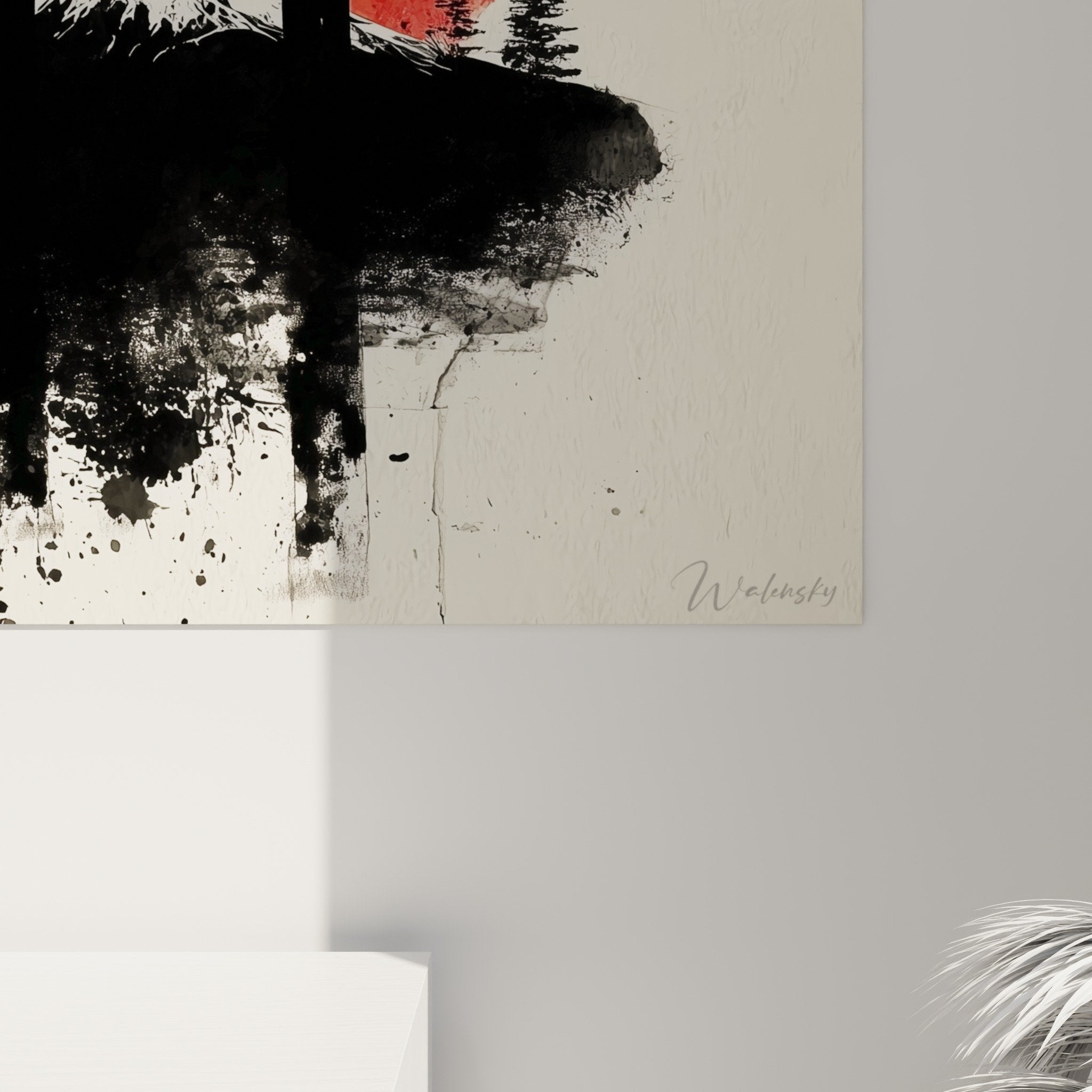 Vue ensemble tableau torii japonais salon decoration murale art zen rouge noir mont Fuji spirituel