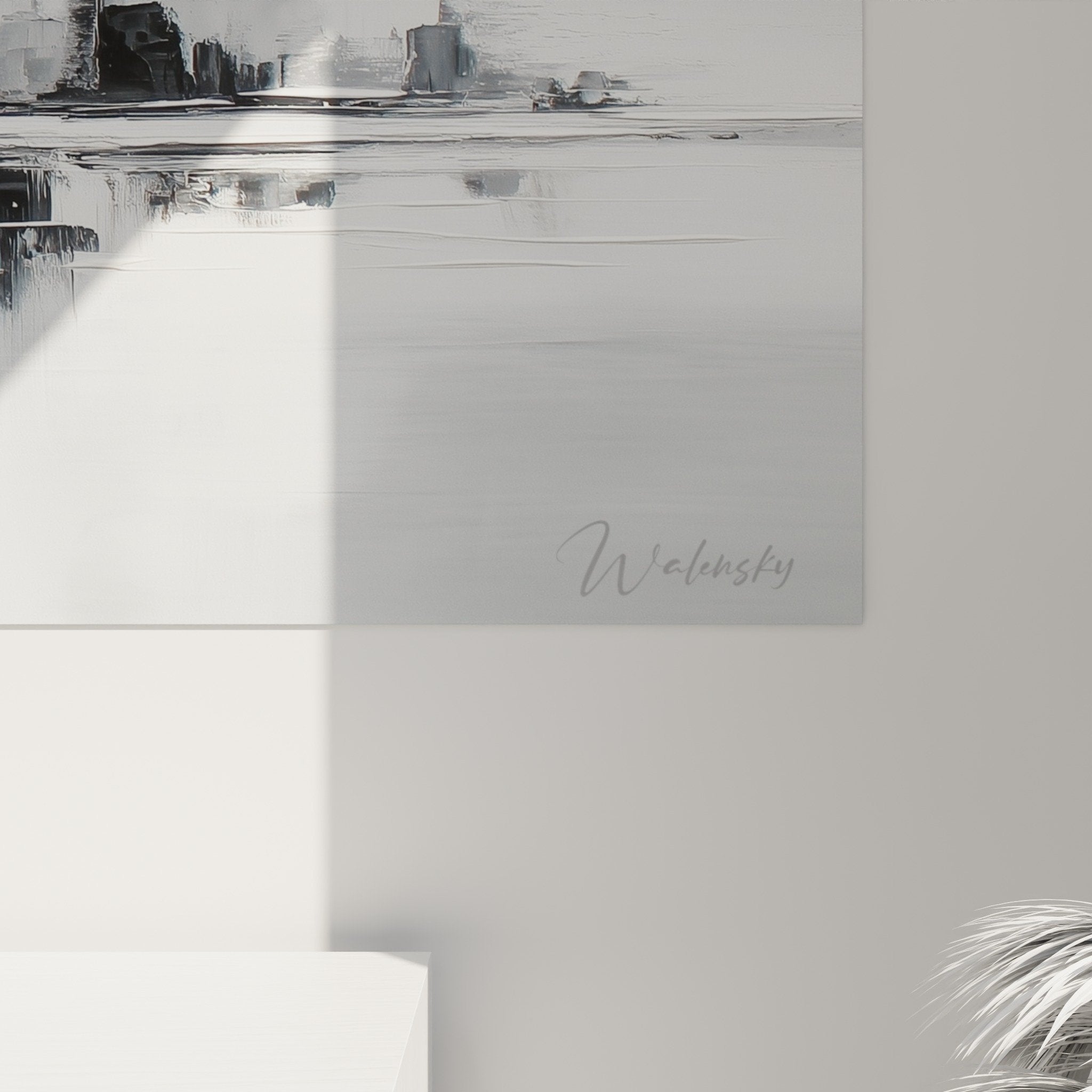vue ensemble tableau urbain reflets eau decoration murale gris blanc feng shui ouest