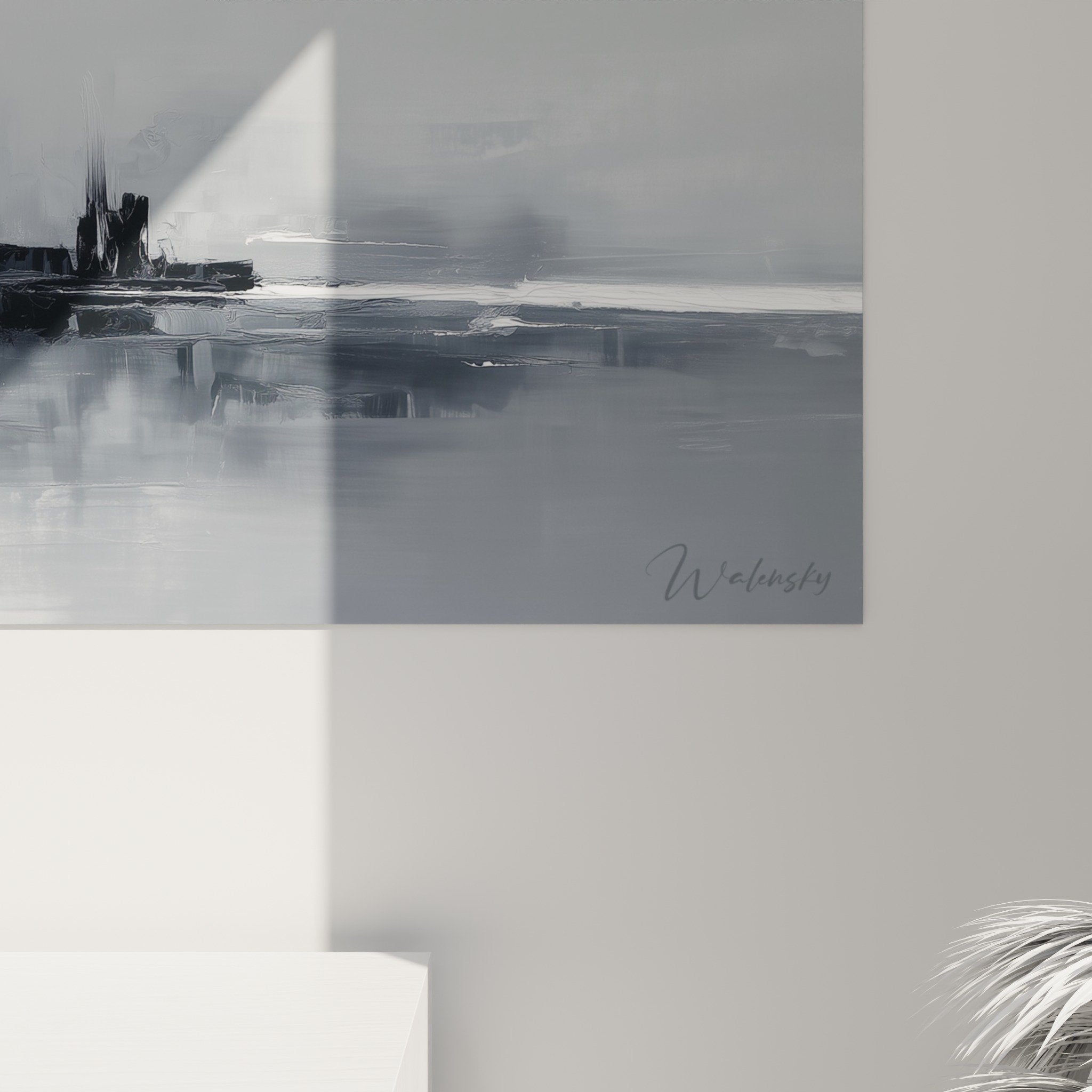 urban artwork water reflections grey wall decor feng shui west metal living room