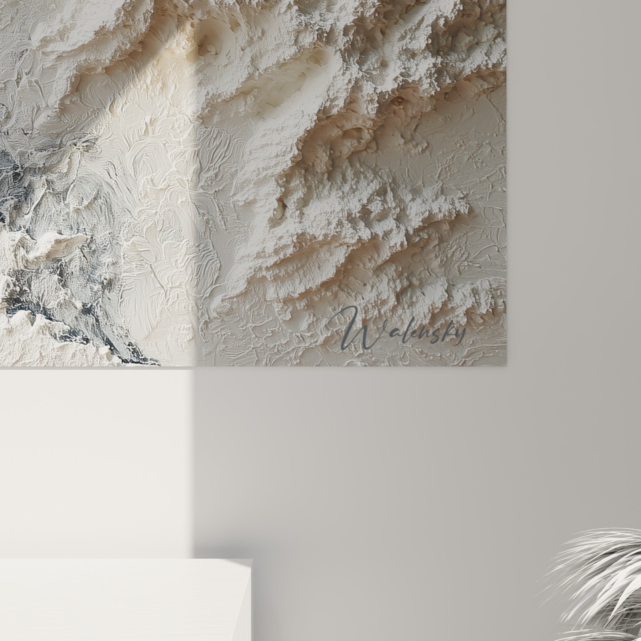 Vue ensemble tableau vagues marine texture relief noir blanc beige decoration feng shui nord ouest metal
