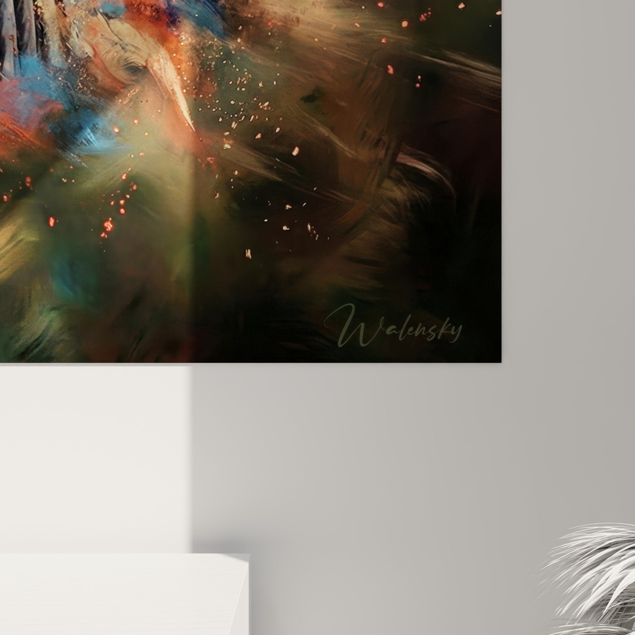 Gesamtansicht Raubvogel-Gemälde modernes Wohnzimmer Wanddekoration starke visuelle Wirkung