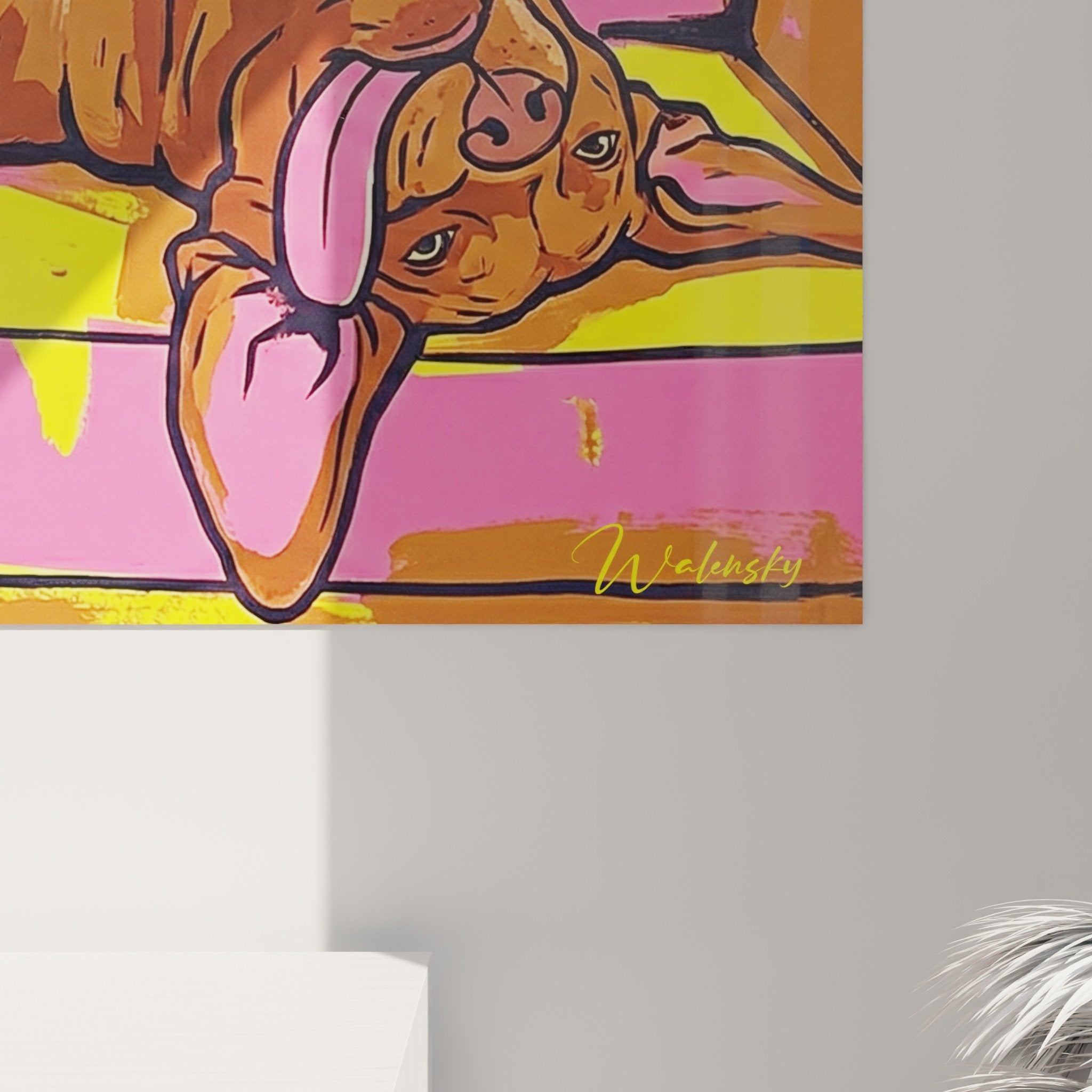 Vue ensemble tableau Vizsla décoratif mural art canin contemporain palette couleurs éclatantes