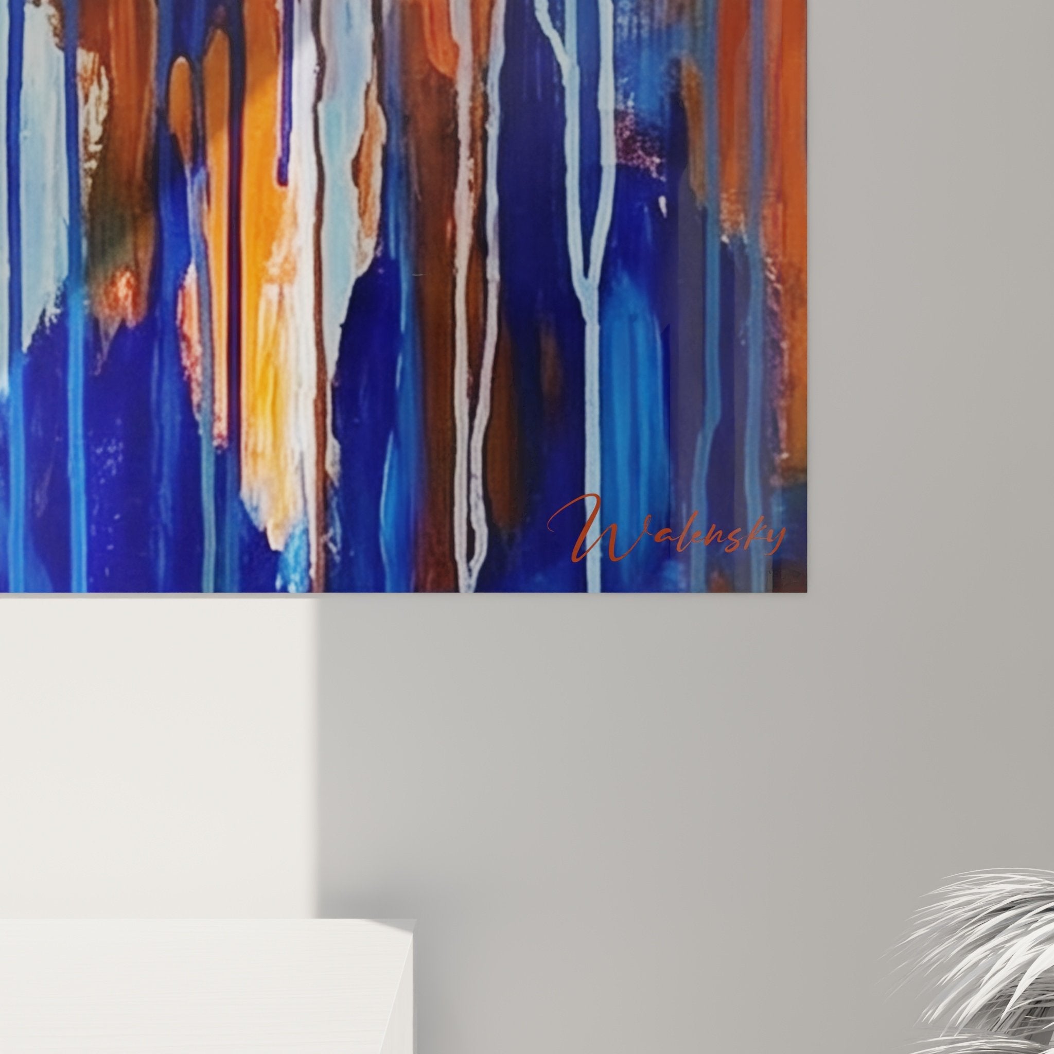 Vue ensemble tableau Vizsla nageur art canin bleu orange decoration interieur