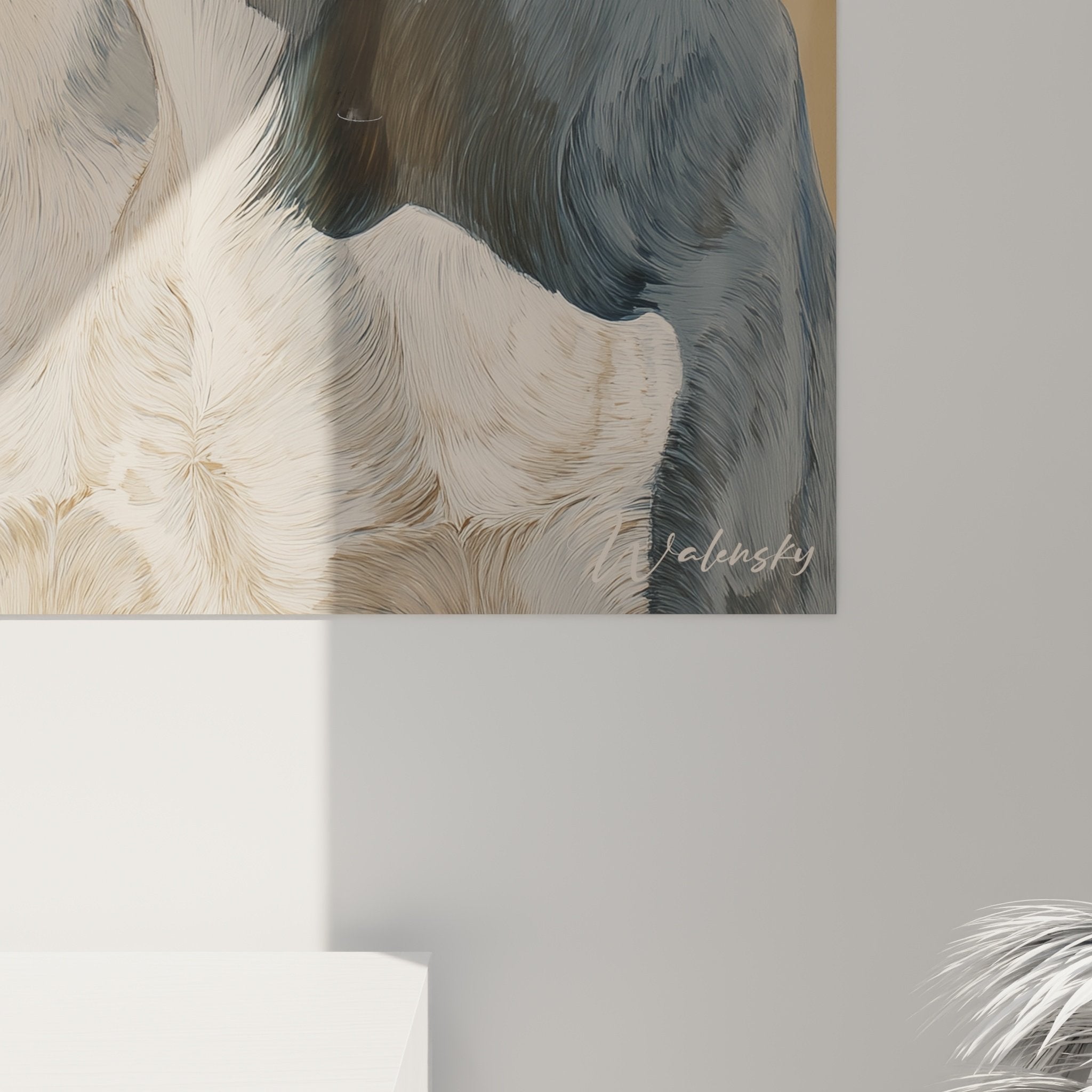 Vue ensemble tableau Weimaraner decoration interieur portrait chien elegant