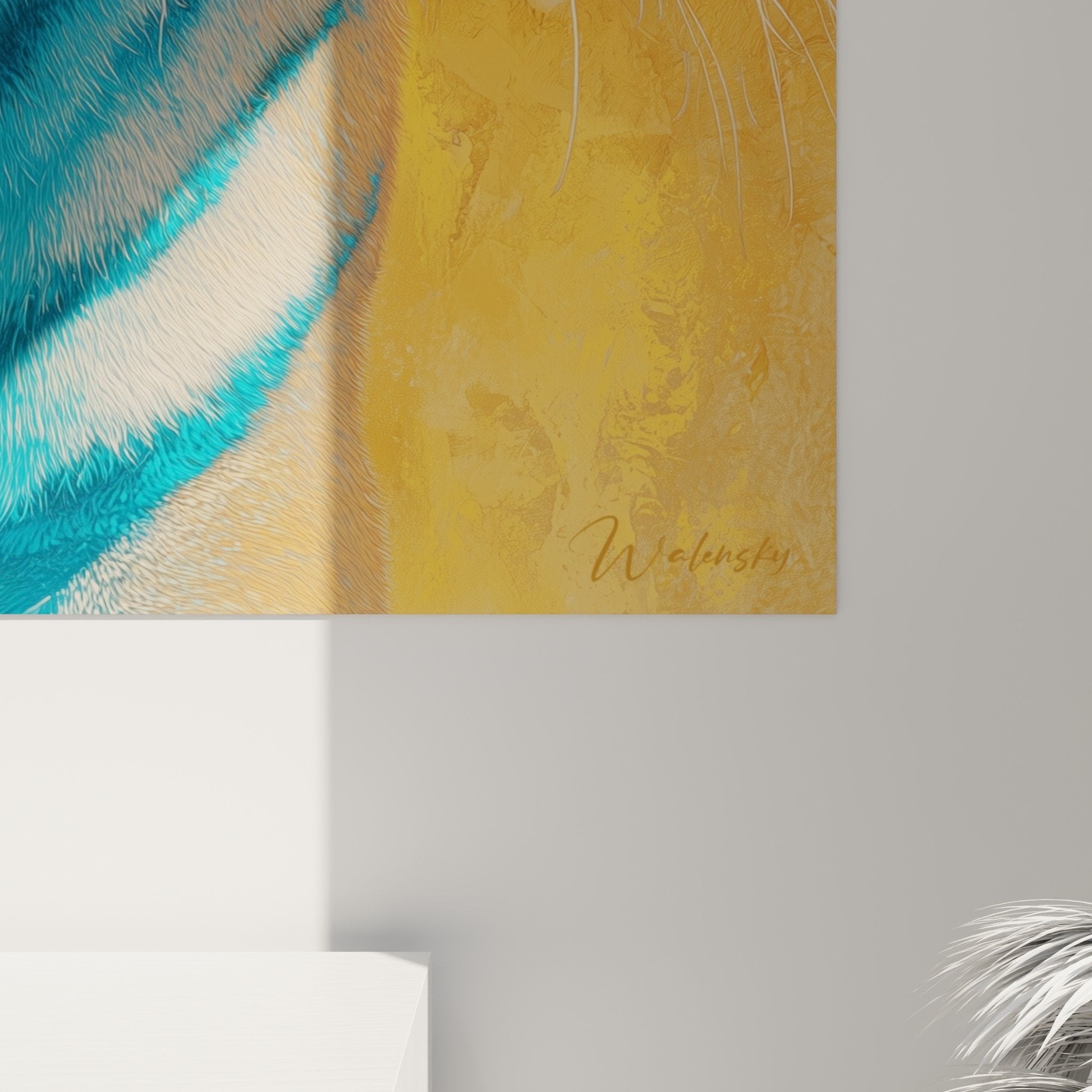 Turquoise orange tiger wall art modern living room interior decoration mural view