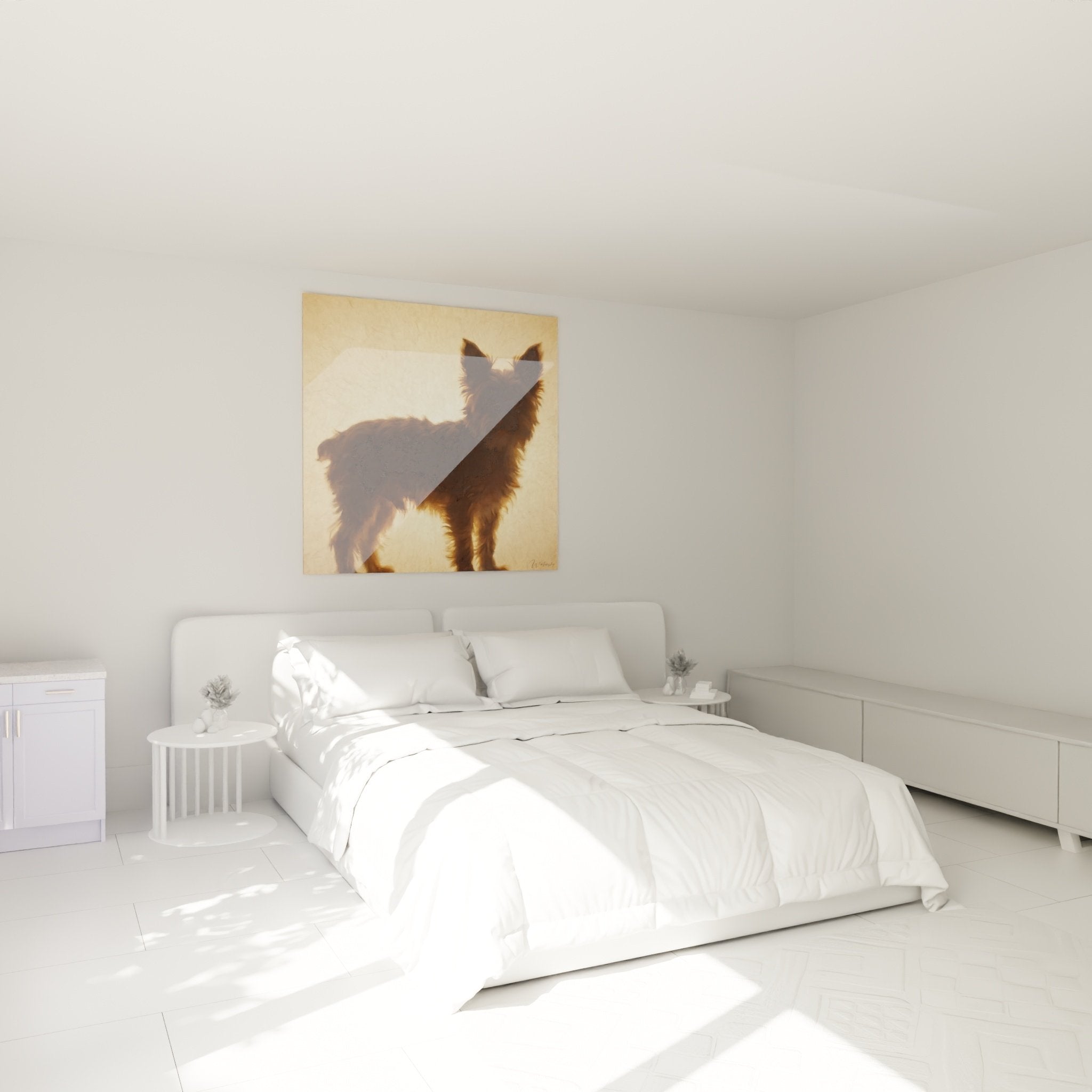 Decoration chambre tableau Yorkshire Terrier silhouette ambiance douce lumiere naturelle