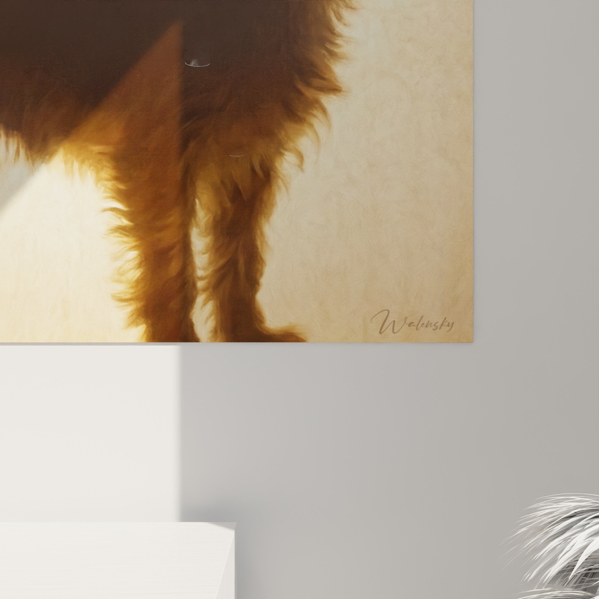 Vue ensemble tableau Yorkshire Terrier deco murale silhouette artistique lumiere doree