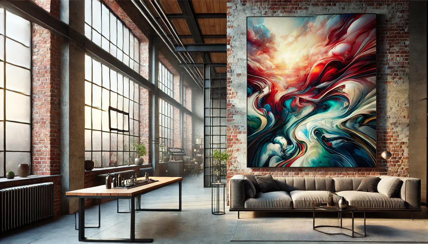 Tableau Paysage Abstrait : Une Touche Artistique pour un Loft Industriel