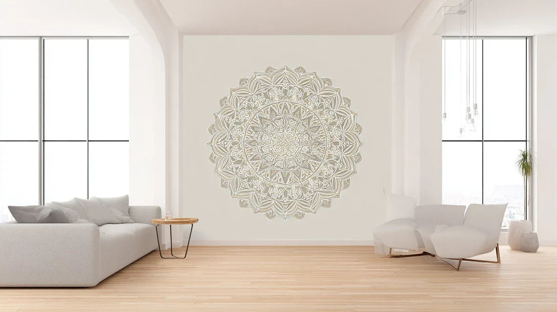 Géométrie sacrée moderne au mur, mandalas et spirales contemporains