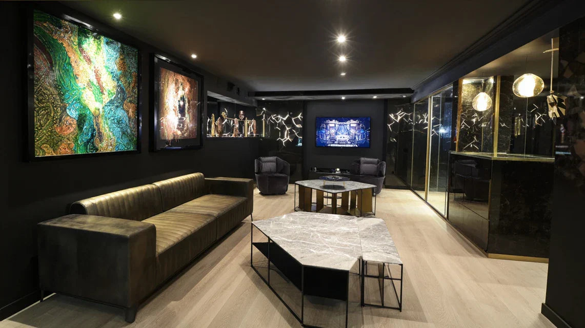 Scénarios déco lumineux + art mural dans un salon