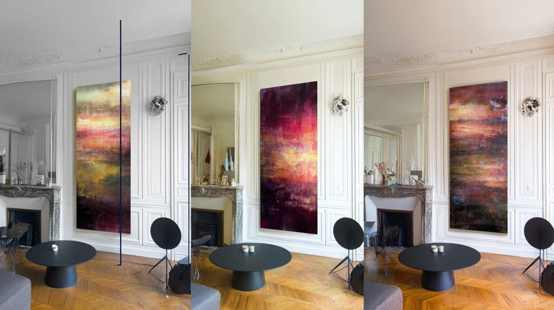 Tableau évolutif lumière, métamorphose artistique selon l'éclairage