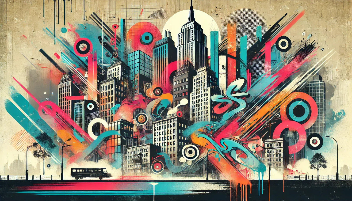 Tableau Street Art Design coloré, illustration murale urbaine moderne avec graffitis artistiques et formes graphiques pour une décoration contemporaine unique.
