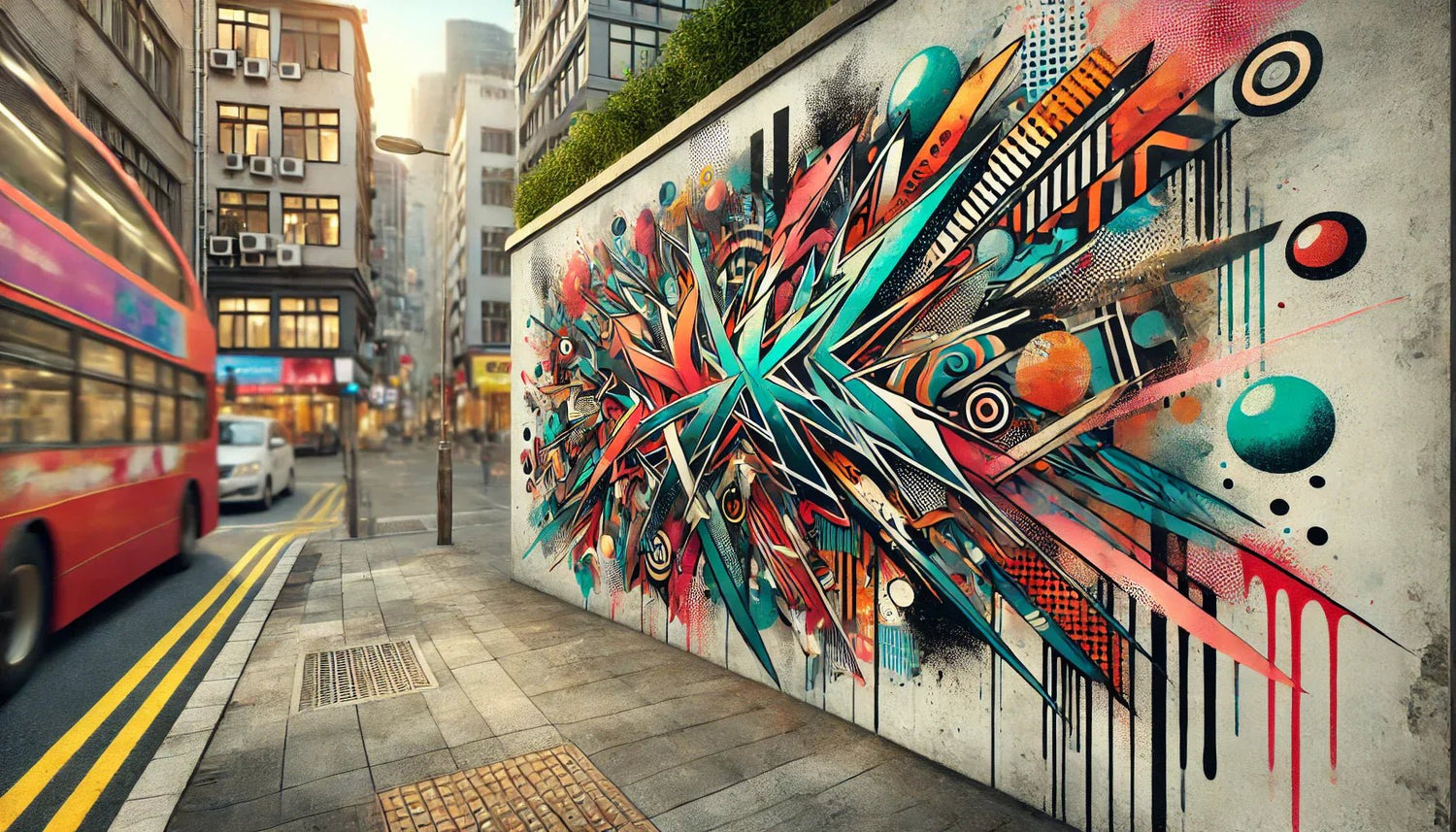 Illustration d’un Tableau Street Art Design moderne, combinant peinture street art et décoration murale urbaine, représentant une fresque vibrante inspirée du graffiti contemporain.