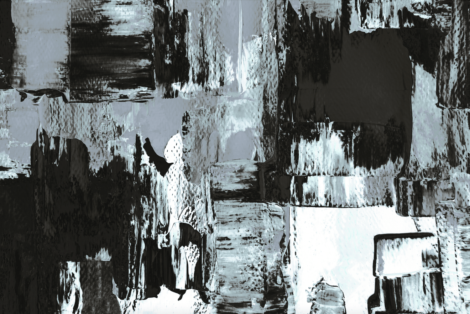 Peinture abstraite en noir et blanc avec des textures et motifs modernes