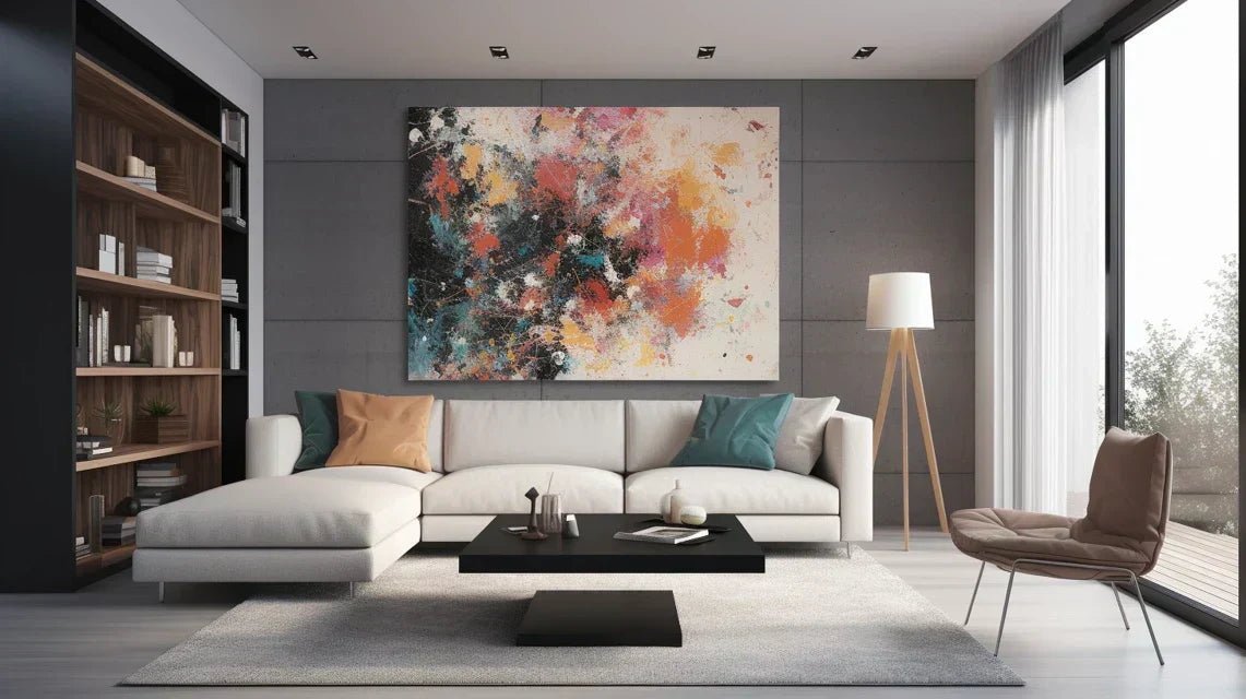 Schéma montrant les hauteurs optimales d'accrochage de tableaux dans différentes pièces avec mesures ergonomiques indiquées