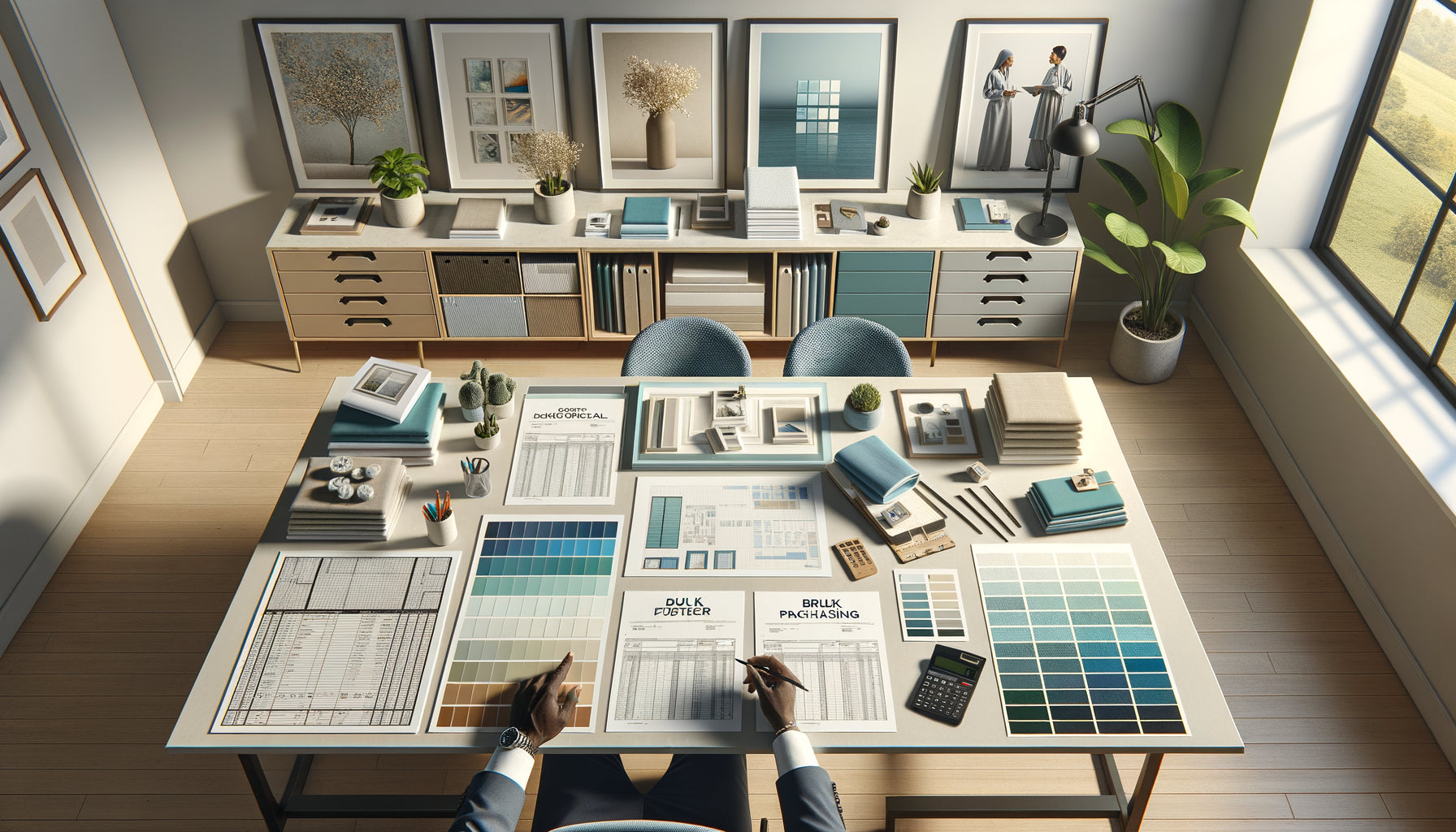 Planification professionnelle d'achat groupé d'art mural pour cabinets médicaux avec échantillons coordonnés et documents budgétaires