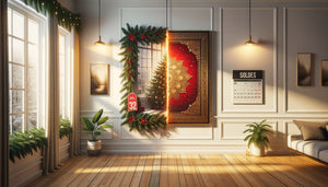 Composition montrant le dilemme d'achat de tableaux de Noël entre décembre et soldes de janvier