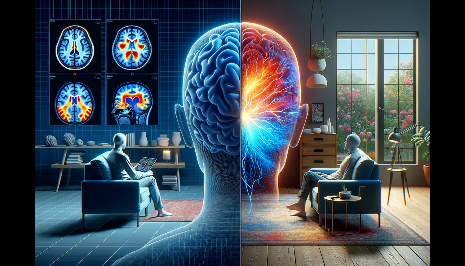 Visualisation scientifique comparant l'activation du cortex pariétal face à des images monochromes versus colorées