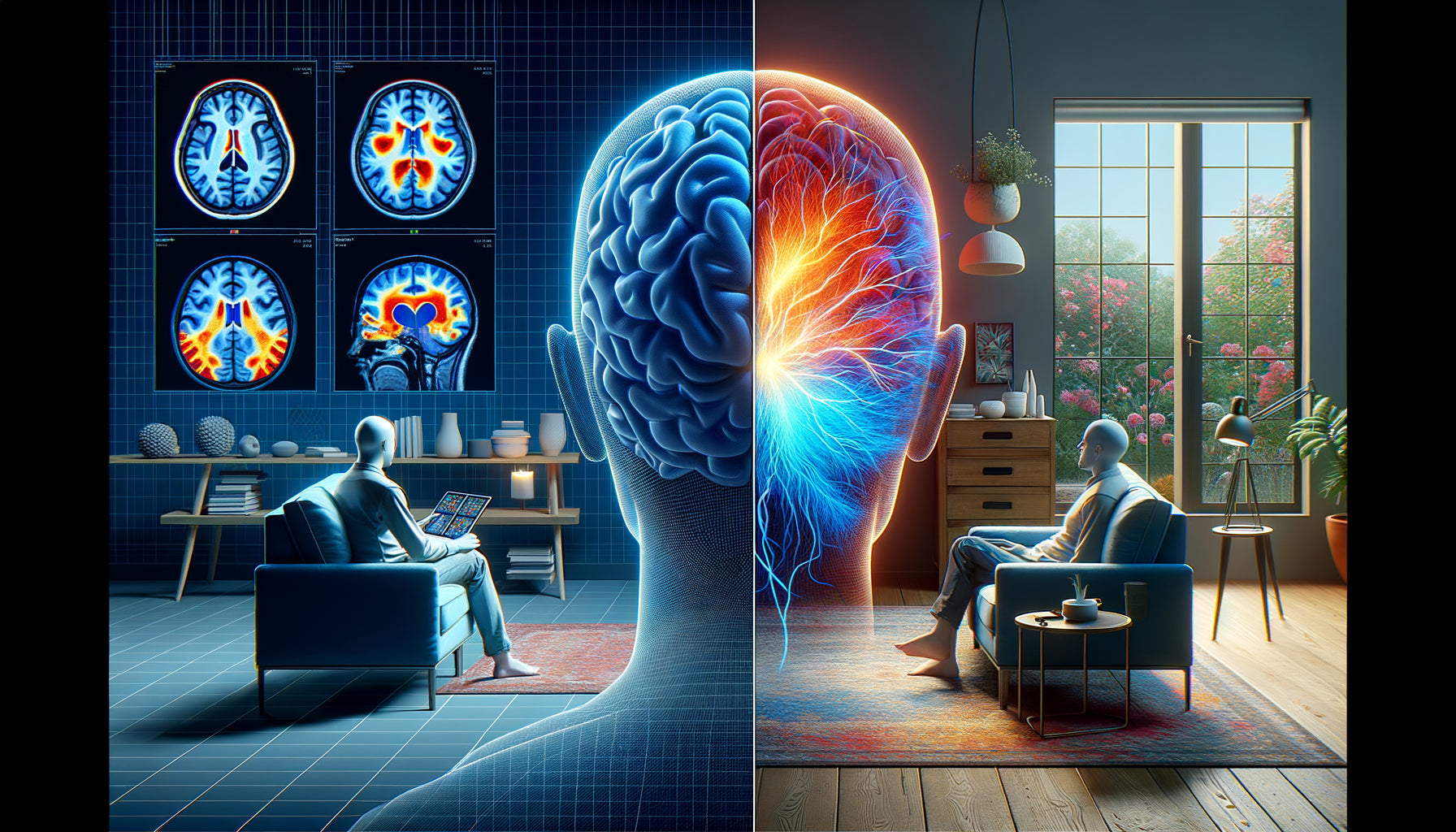 Visualisation scientifique comparant l'activation du cortex pariétal face à des images monochromes versus colorées