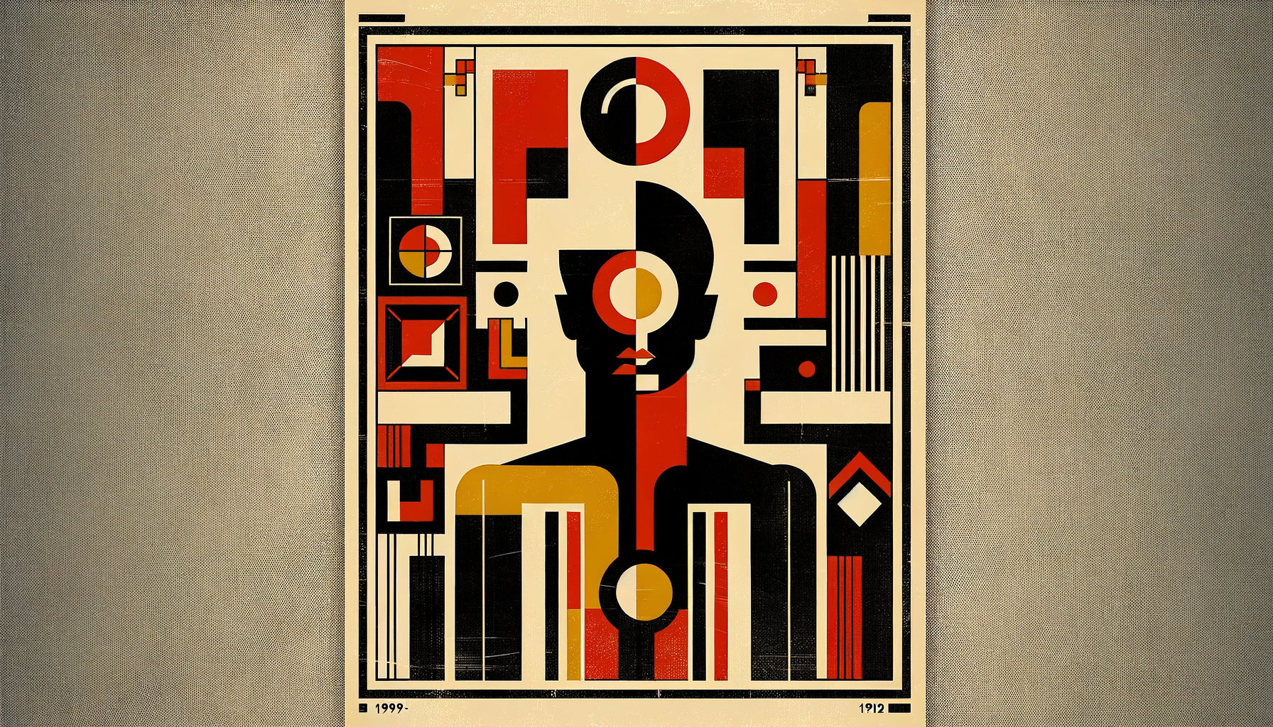 Affiche vintage style école polonaise années 1960, design graphique audacieux aux couleurs limitées et composition géométrique abstraite