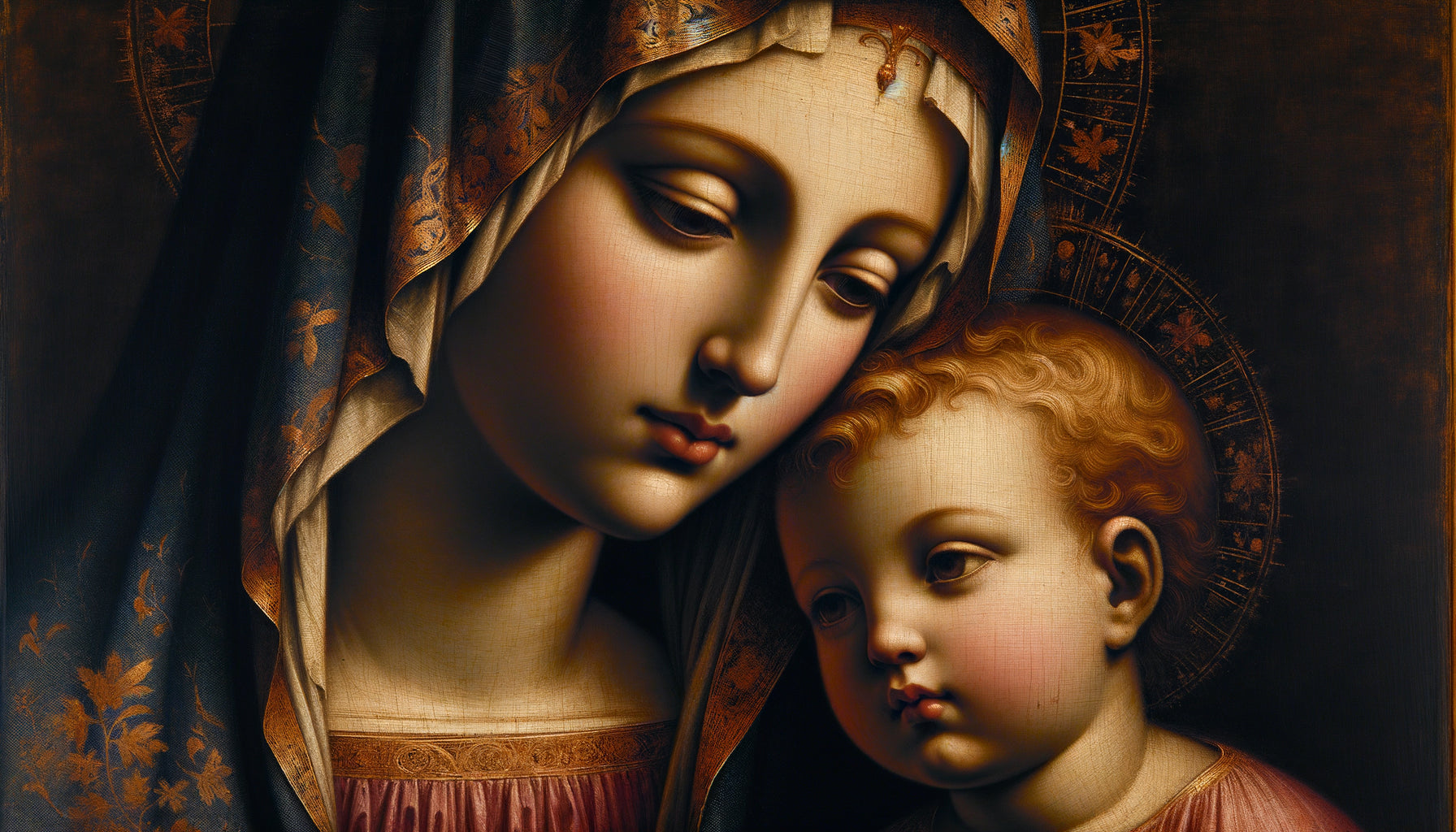 Détail de peinture Renaissance florentine style Andrea del Sarto, technique sfumato et composition pyramidale, 1517