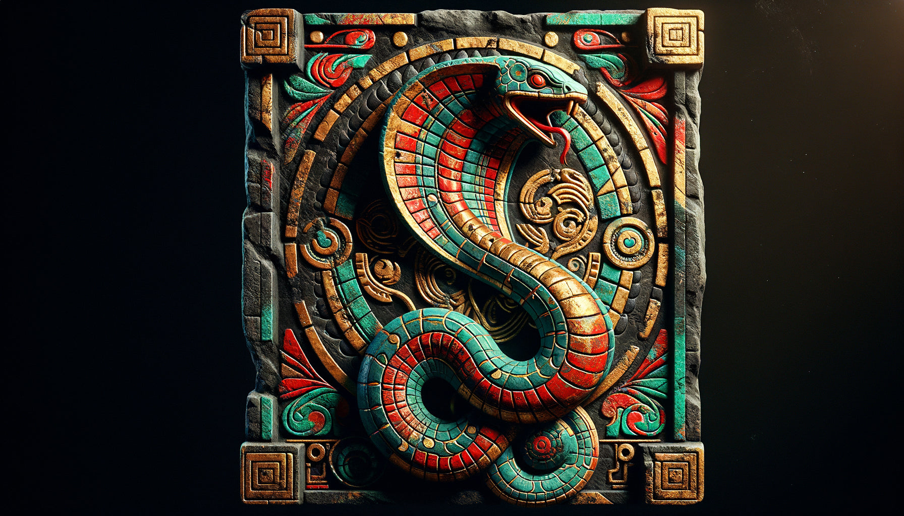 Représentations artistiques ancestrales d'animaux venimeux aux couleurs vives dans l'art hindou et aztèque ancien