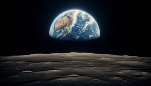 Vue emblématique Earthrise d'Apollo 8 1968, Terre s'élevant au-dessus de l'horizon lunaire, photographie spatiale historique