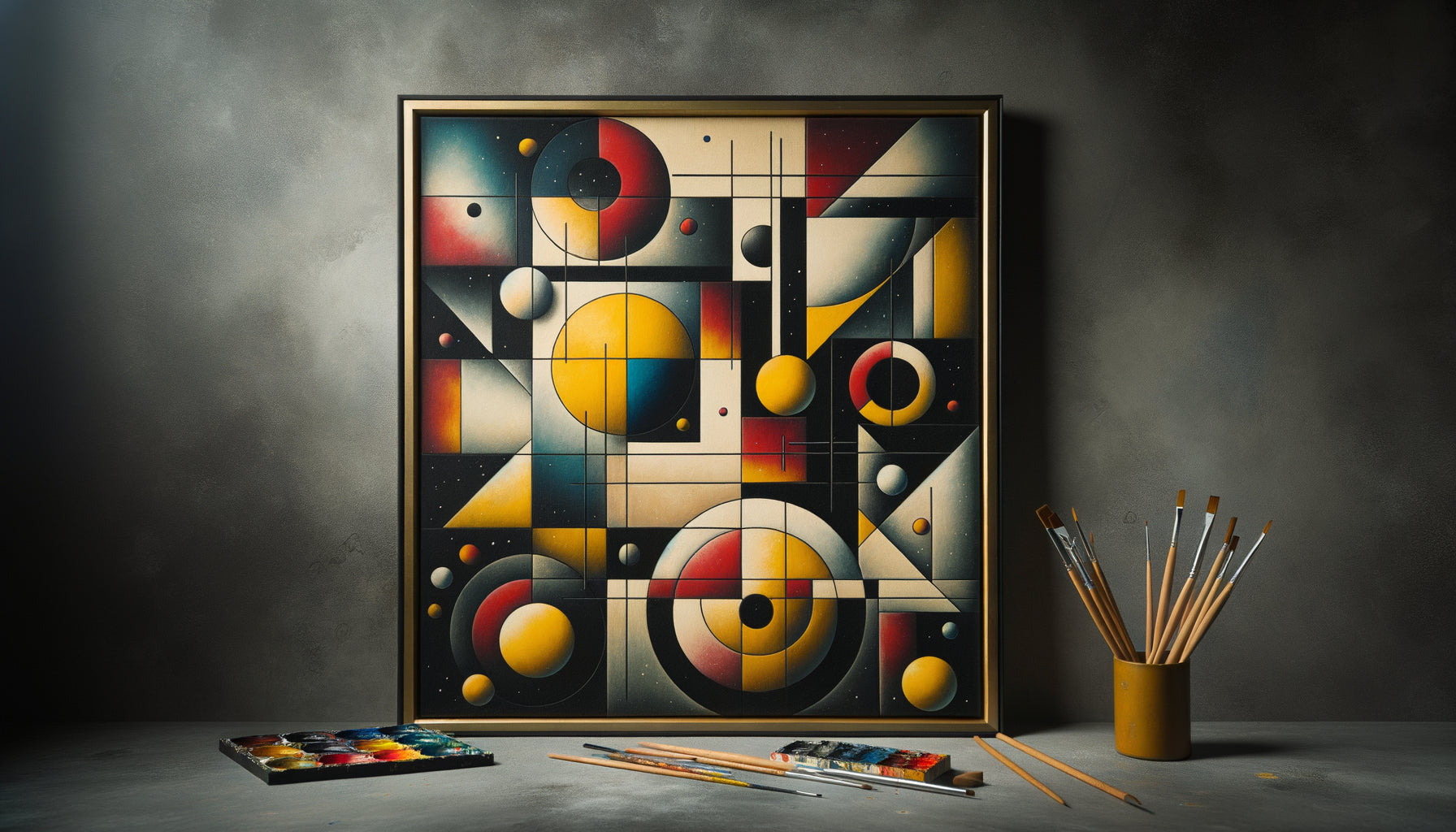 Peinture abstraite moderniste années 1930 style Kandinsky, formes géométriques et couleurs vives persécutées par le régime nazi