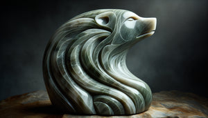 Sculpture traditionnelle inuite en stéatite avec contours flous intentionnels représentant un animal arctique, esthétique spirituelle ancestrale