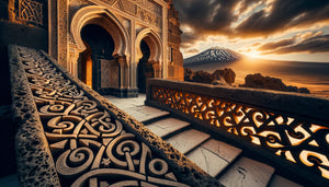 Architecture islamique sicilienne médiévale en pierre de lave noire avec motifs géométriques arabesques, style arabo-normand XIIe siècle