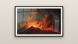 Framed painting on a wall: Volcanic Eruption