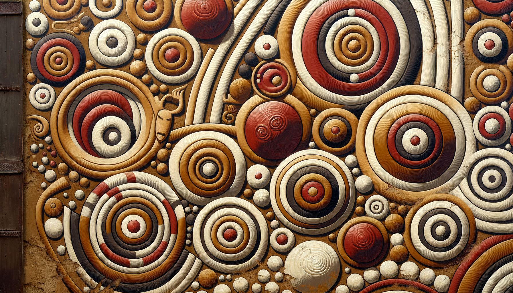 Art mural traditionnel Gouro de Côte d'Ivoire avec formes ovales et motifs courbes symbolisant fertilité et harmonie