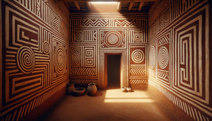 Art mural traditionnel Tutsi du Rwanda avec motifs géométriques symbolisant la hiérarchie sociale, pigments naturels sur mur en terre