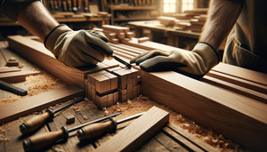 Gros plan sur assemblage à mi-bois en chêne massif montrant technique de menuiserie traditionnelle pour bibliothèque robuste