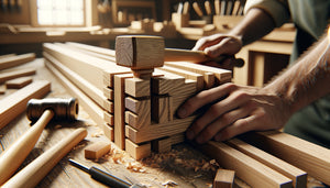 Détail d'assemblage tenon-mortaise en chêne massif pour bibliothèque, menuiserie traditionnelle professionnelle