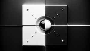 Démonstration scientifique du contraste visuel : point noir sur fond blanc versus point blanc sur fond noir illustrant l'asymétrie neuronale d'attention