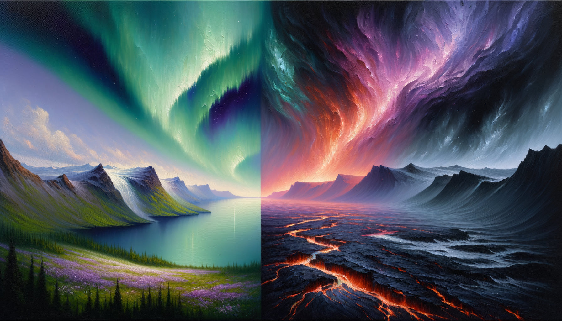 Peintures comparatives d'aurores boréales : style norvégien sophistiqué versus style islandais intense et expressif